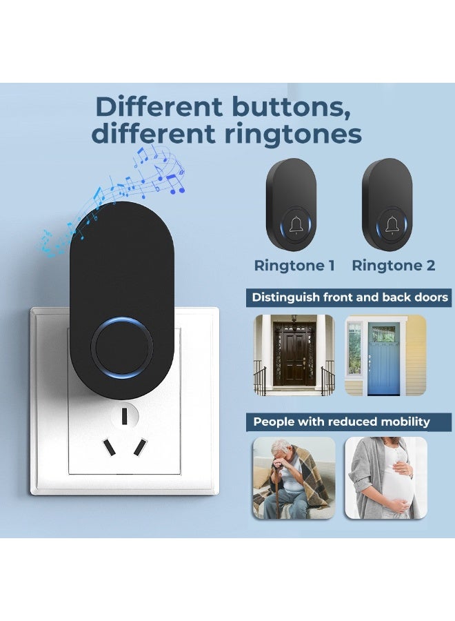 Mordely Wireless Doorbell for Home - Battery Operated, 350M, Wireless Door Bell w/LED Flash, 1 push button + 2 receiver - Image 4